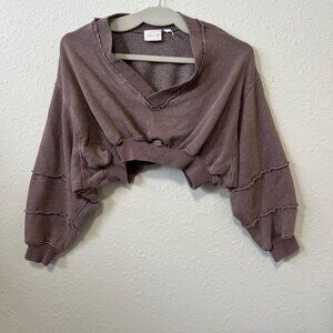 Out From Under XS Mauve Cropped Sweatshirt With Raw Hem & Balloon Sleeves